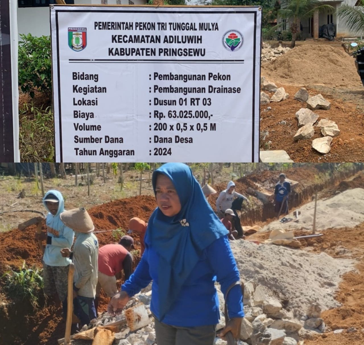 Pekon Tritungal Mulya Bagun Drainase Angaran Dana DD Tahun 2024