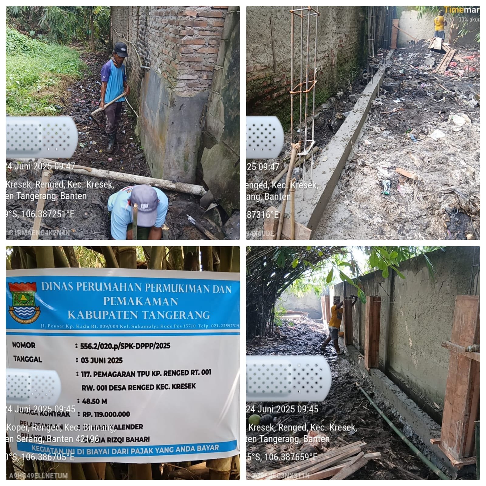 Proyek pemagaran TPU Kp Renged Rt 001 Rw 001 Desa Renged Kecamatan Kresek, di Duga Dikerjakan Asal-Asalan Tanpa Adanya Pengawasan