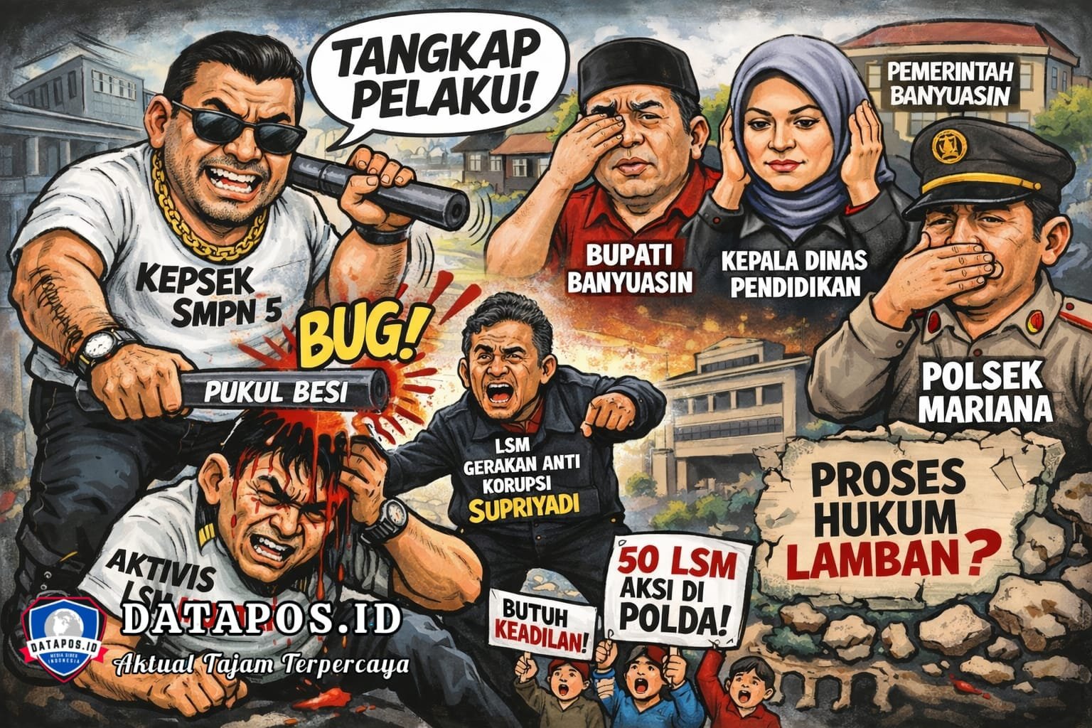 Aktivis Dihantam Besi Oleh Kepsek, Bupati Banyuasin, Kadisdik dan Polsek Mariana Didesak Jangan Tutup Mata