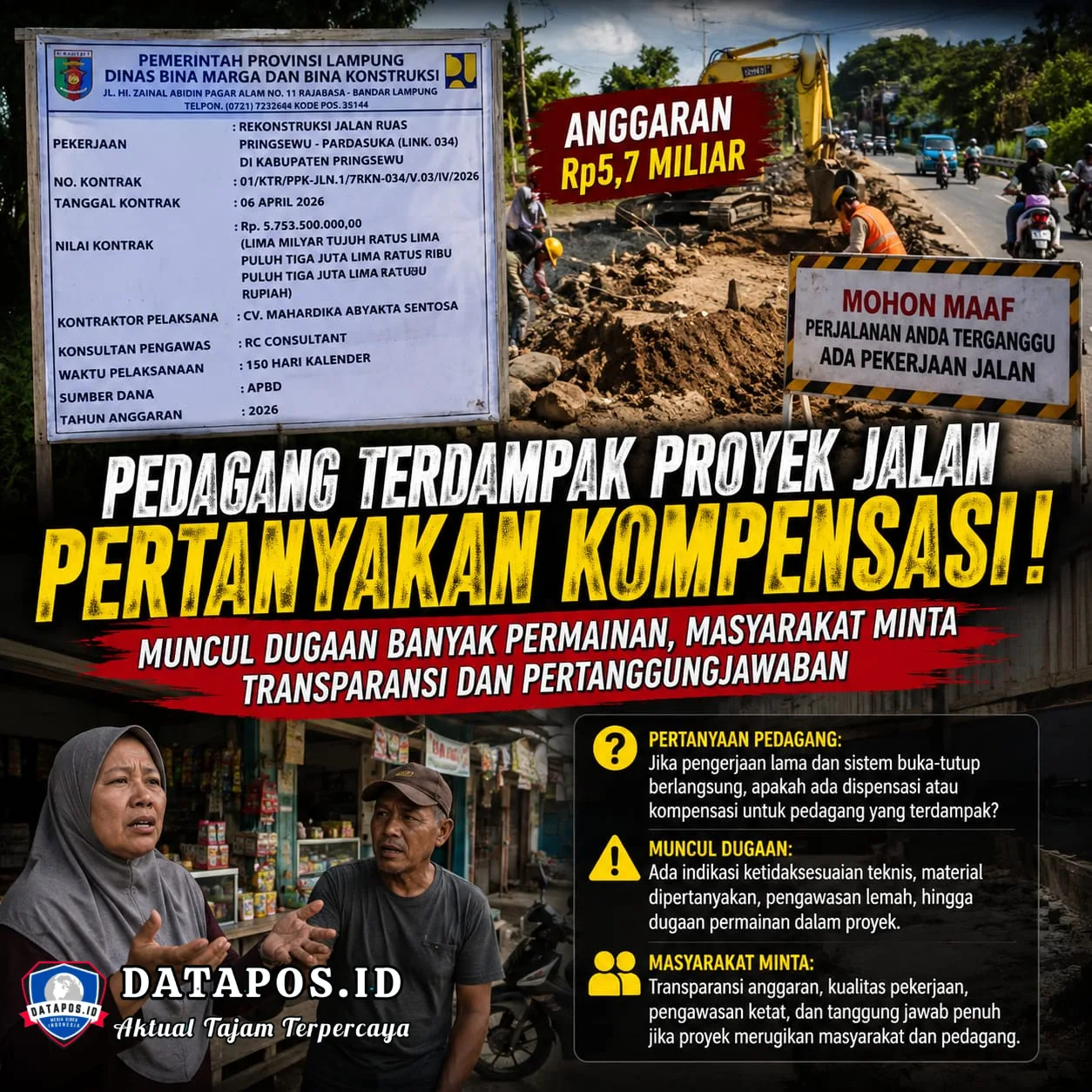 Kerugian Harian Pedagang Akibat Proyek Rp5,7 Miliar, Minta Pihak Terkait Beri Solusi dan Pertanggungjawaban
