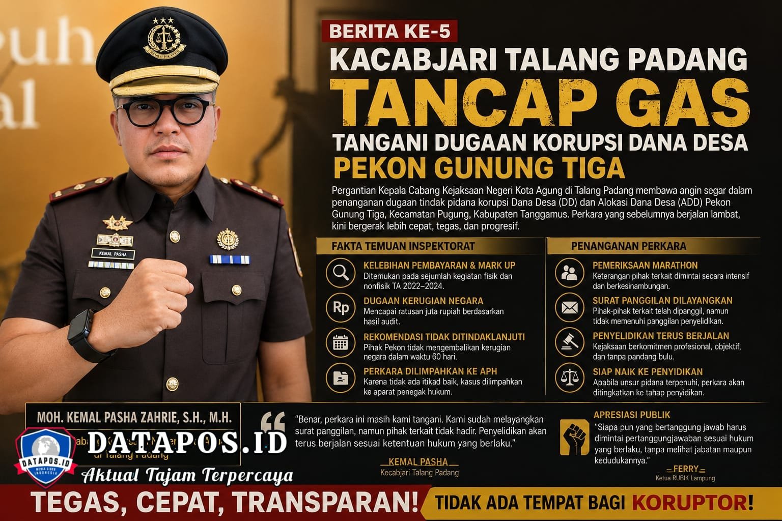 Kerugian Negara Ratusan Juta, Kacabjari Baru Tak Main-Main Usut Korupsi Gunung Tiga