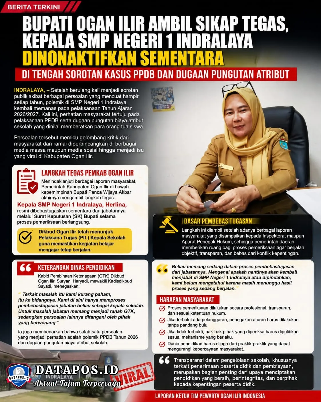 Bupati Ogan Ilir Ambil Sikap Tegas, Kepala SMP Negeri 1 Indralaya Dinonaktifkan Sementara di Tengah Sorotan Kasus PPDB dan Dugaan Pungutan Atribut